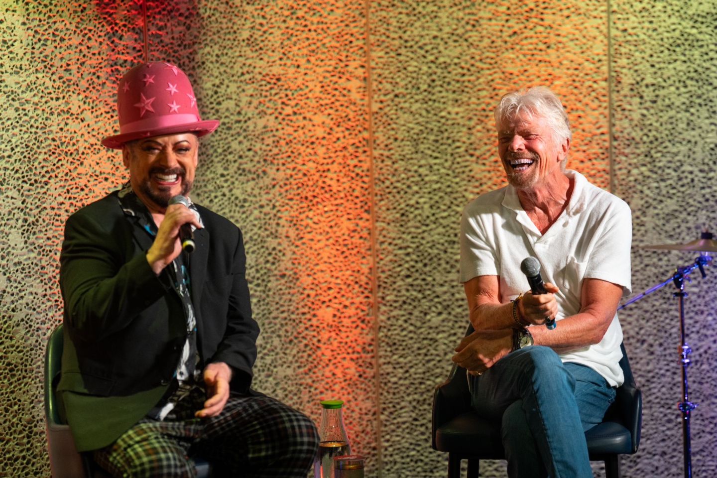 Richard Branson and Boy George on-board Virgin Voyages