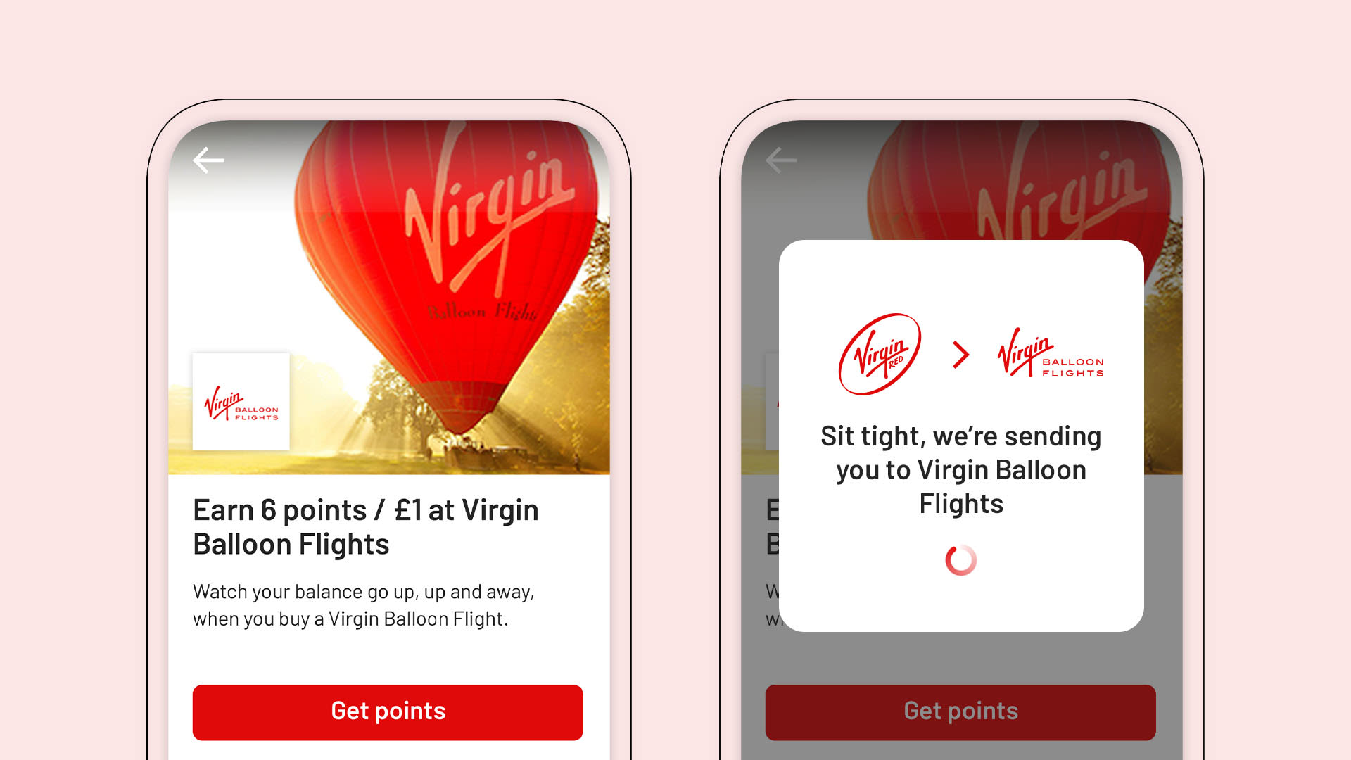 Image of Virgin Balloon flights loading on the Virgin Red app.