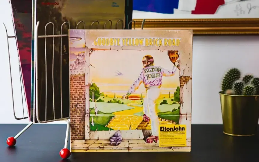 An image of a vinyl copy of Elton John's Goodbye Yellow Brick Road