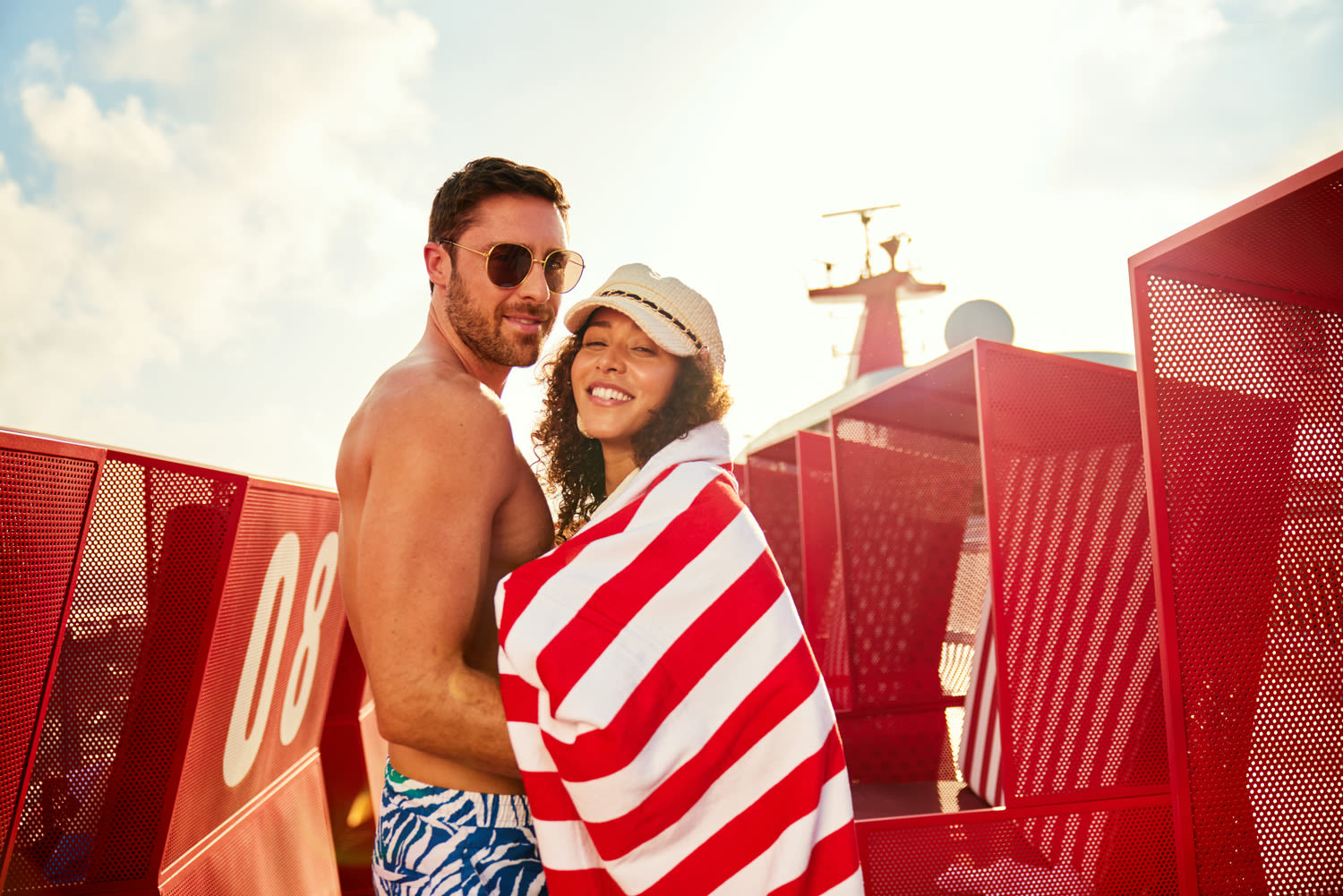 A couple at the Athletic Club on Virgin Voyages