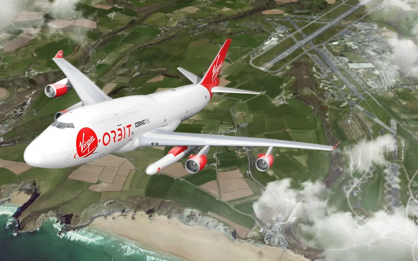 Virgin Orbit's orbital launch subsidiary flying over Cornwall