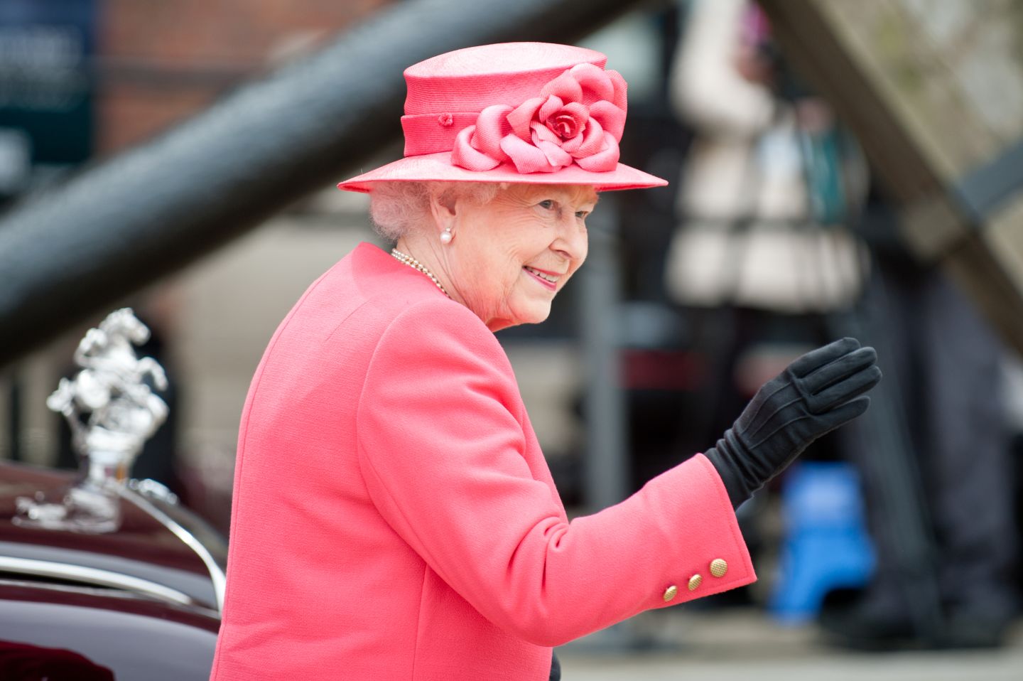 LIVERPOOL, ENGLAND - MAY 17 2012: Her Royal Highness Queen Elizabeth II visits Liverpool Albert Dock during her Diamond Jubilee tour of Great Britain, Liverpool, England. May 17 2012