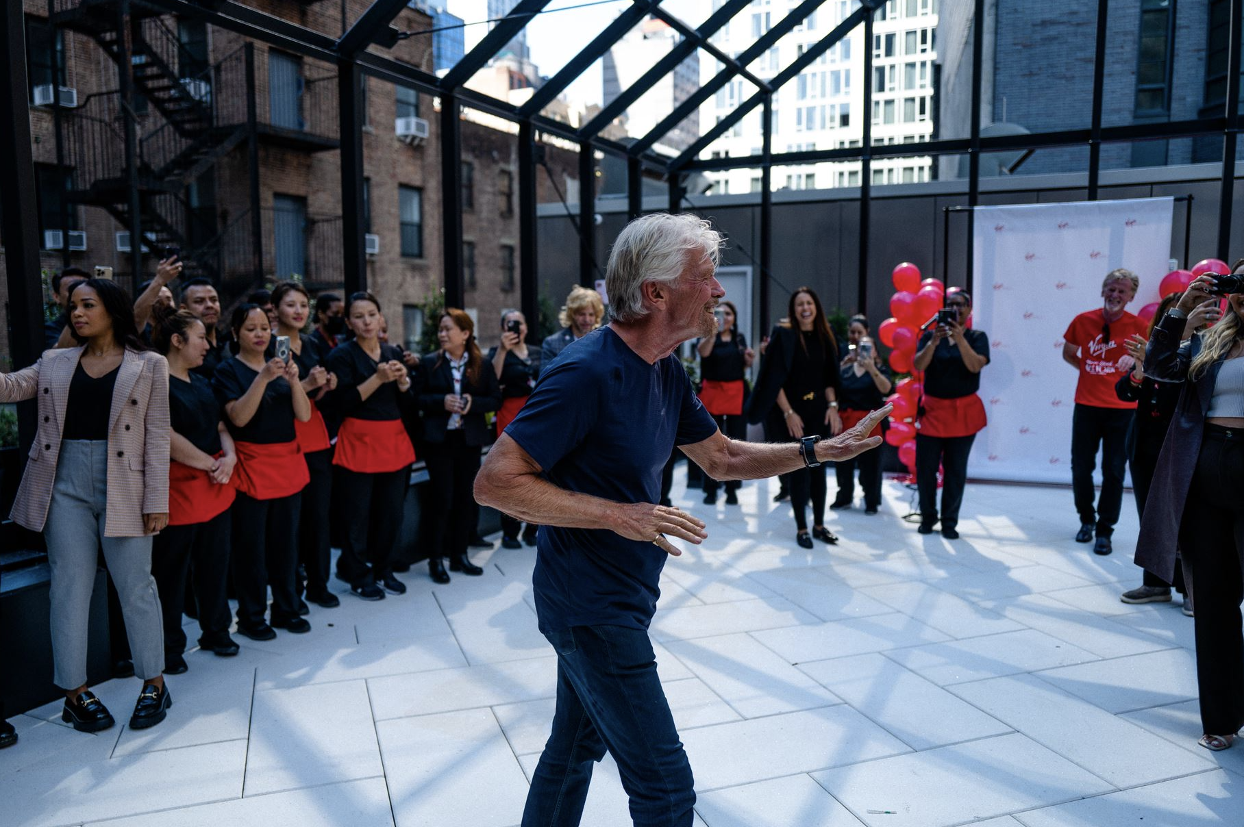 Richard Branson with the team at Virgin Hotels New York City