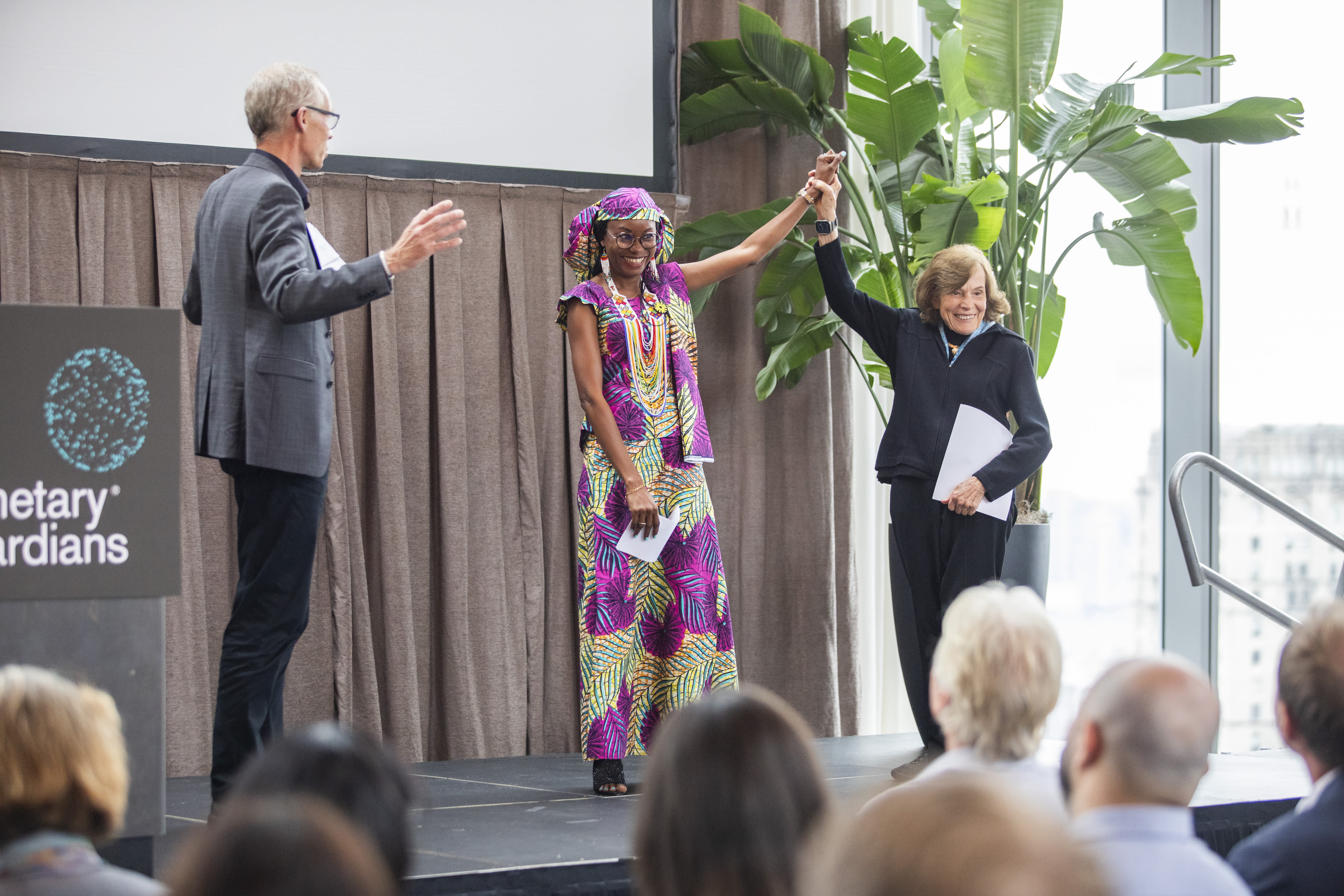 Johan Rockström, Hindou Ibrahim, Dr Silvia Earle at the launch of the Planetary Guardians