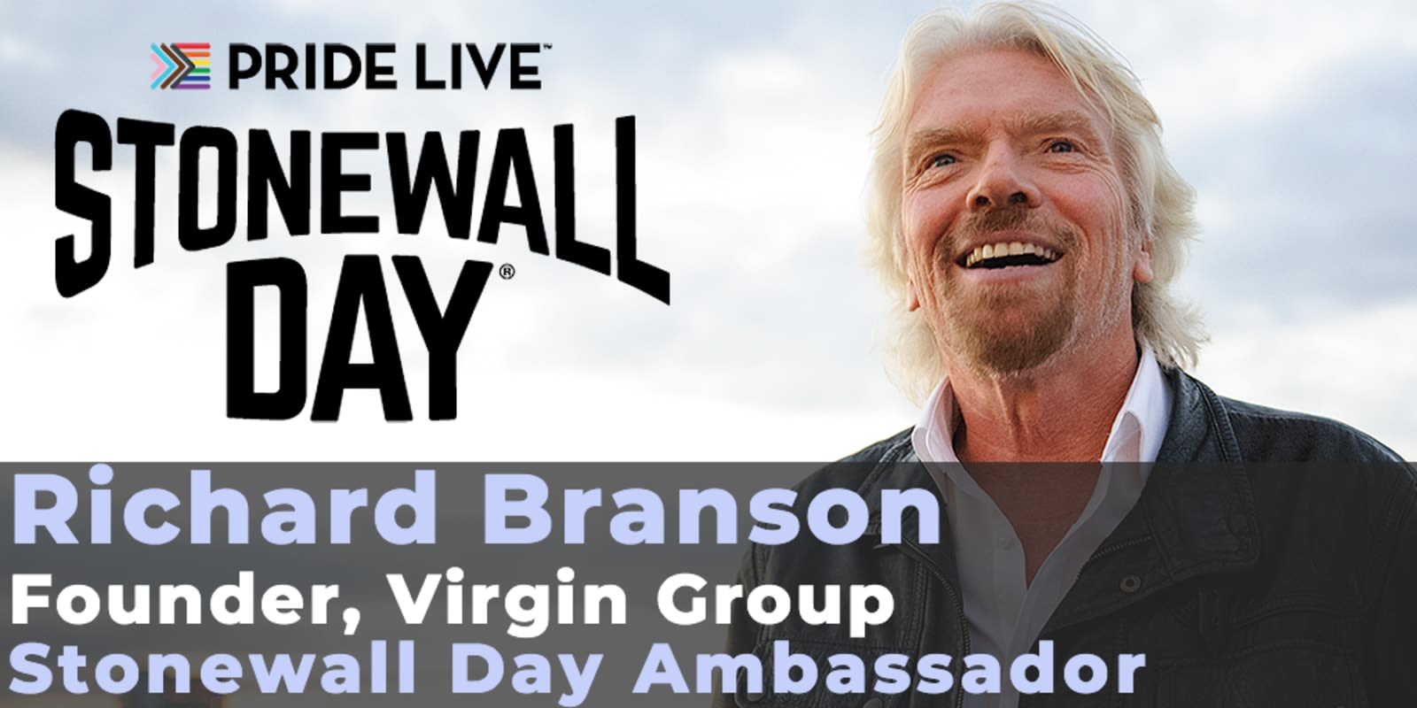Richard Branson and Pride Live Stonewall Day event flyer