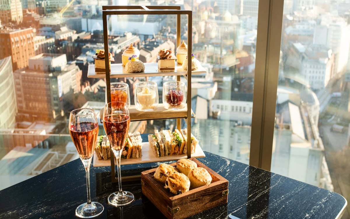 An image of afternoon tea served in Manchester's 20 Stories restaurant