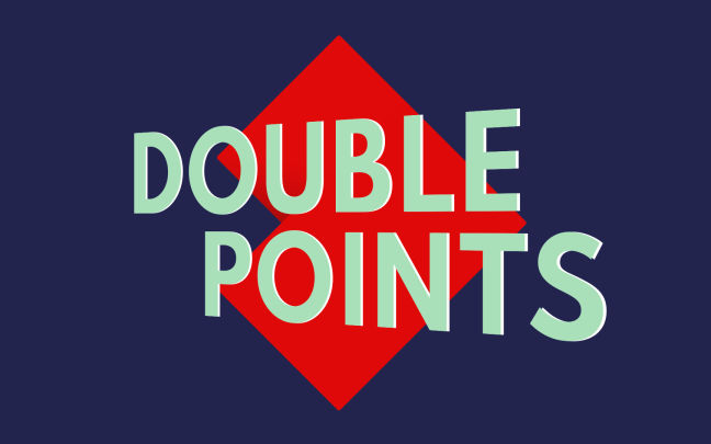 An image with a graphic in blue writing saying 'Double Points'