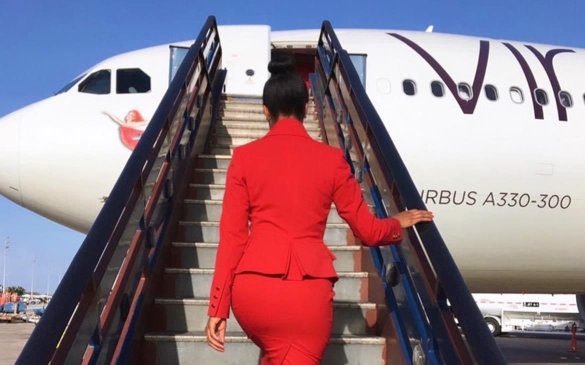 Virgin Atlantic's Andrea boarding a flight
