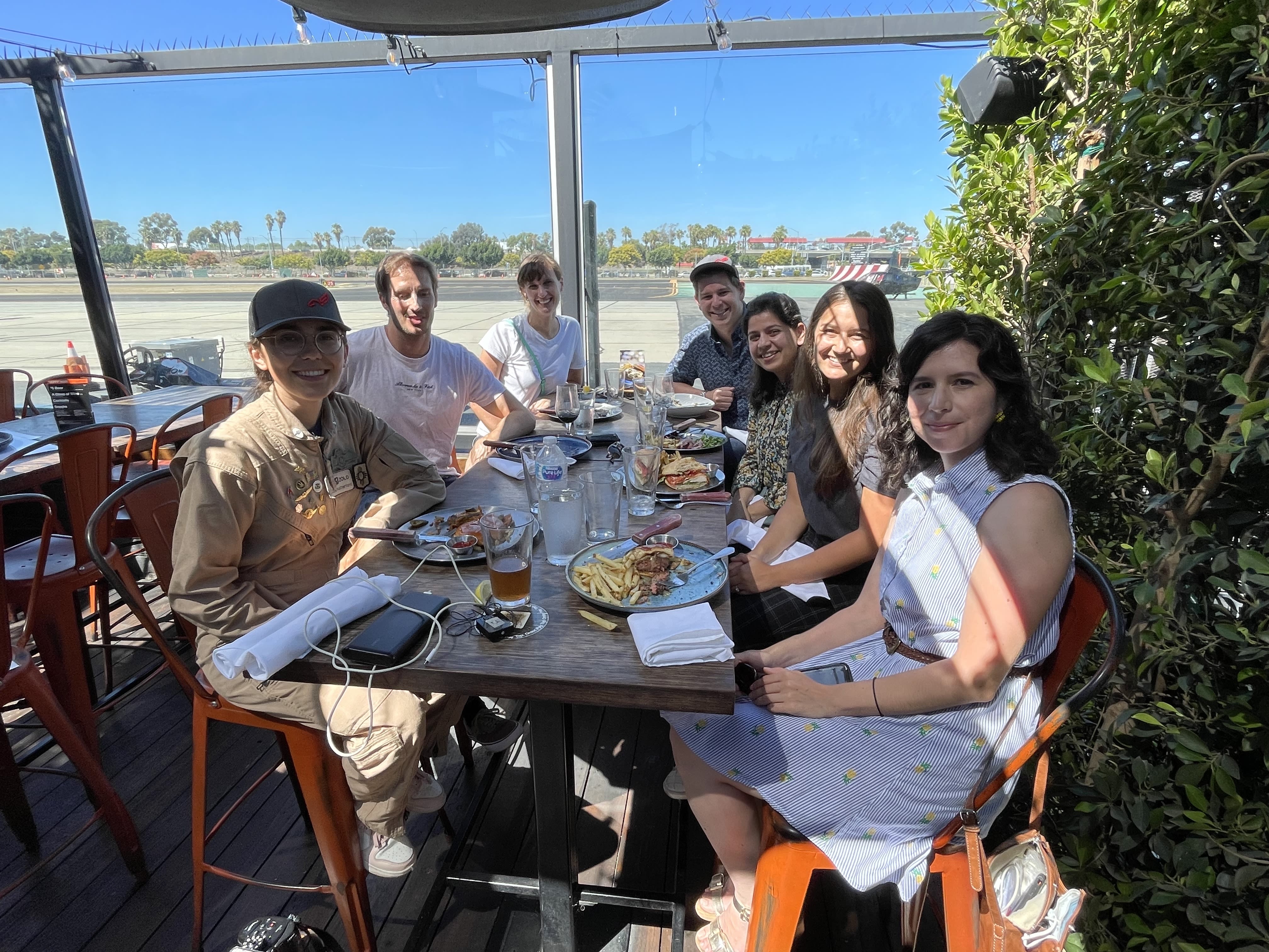 Zara Rutherford having lunch with the Virgin Hyperloop team