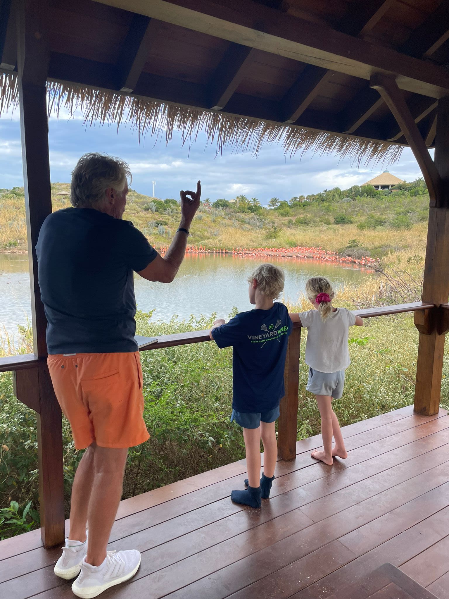 Richard Branson with his grandchildren, Artie and Etta, on Necker Island