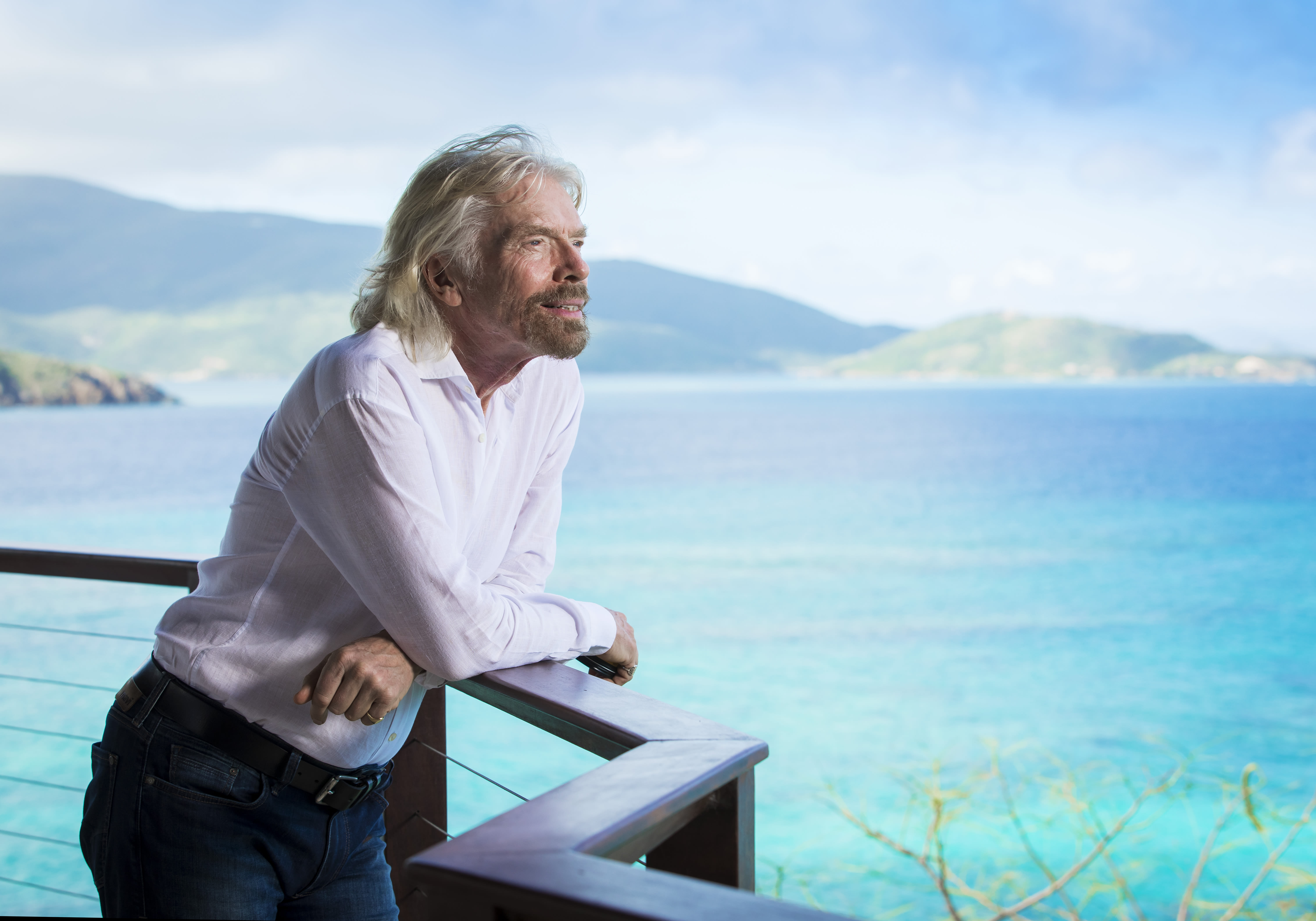 Richard Branson looking out over the ocean