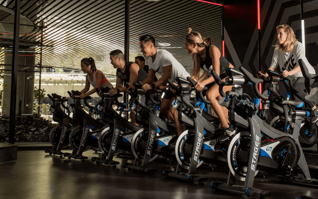 People take part in an indoor cycling class at Virgin Active South Africa