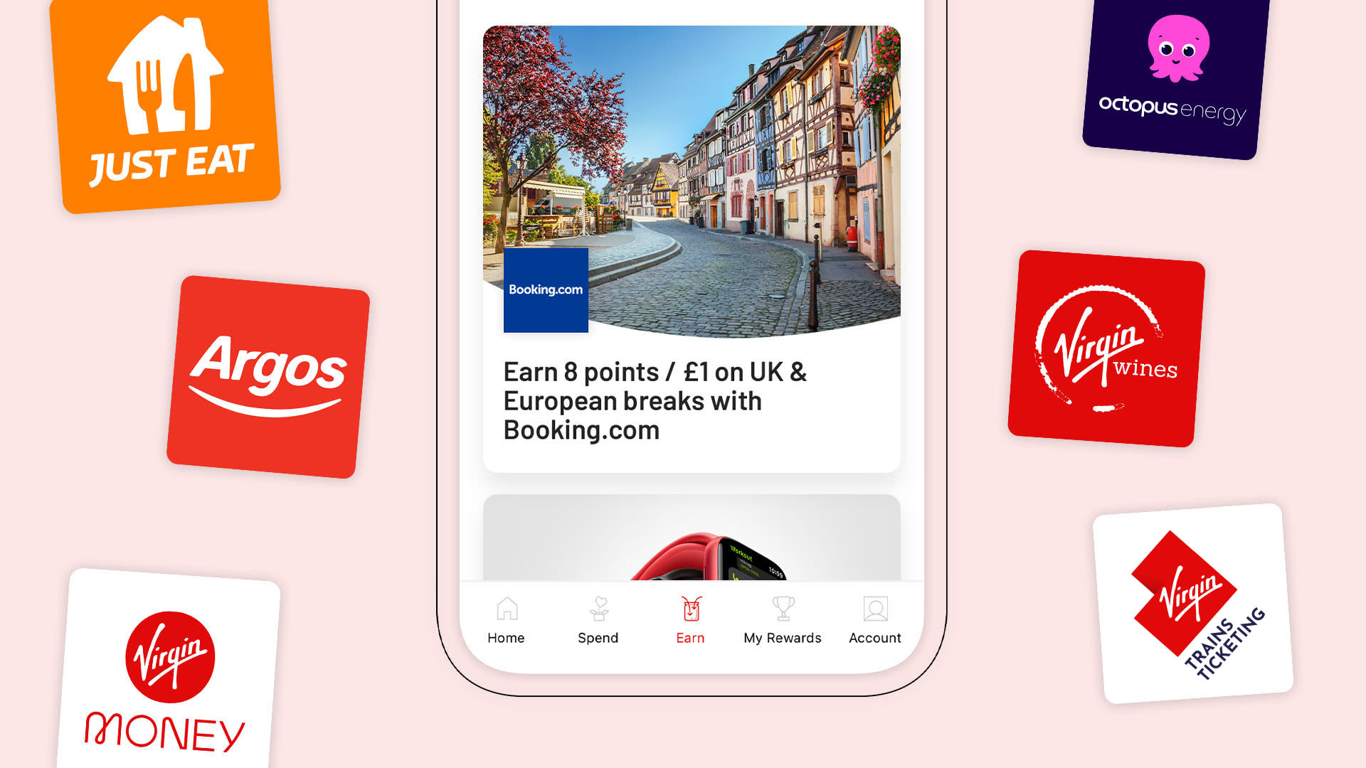 Image of Virgin Red app surrounded by earning partners.