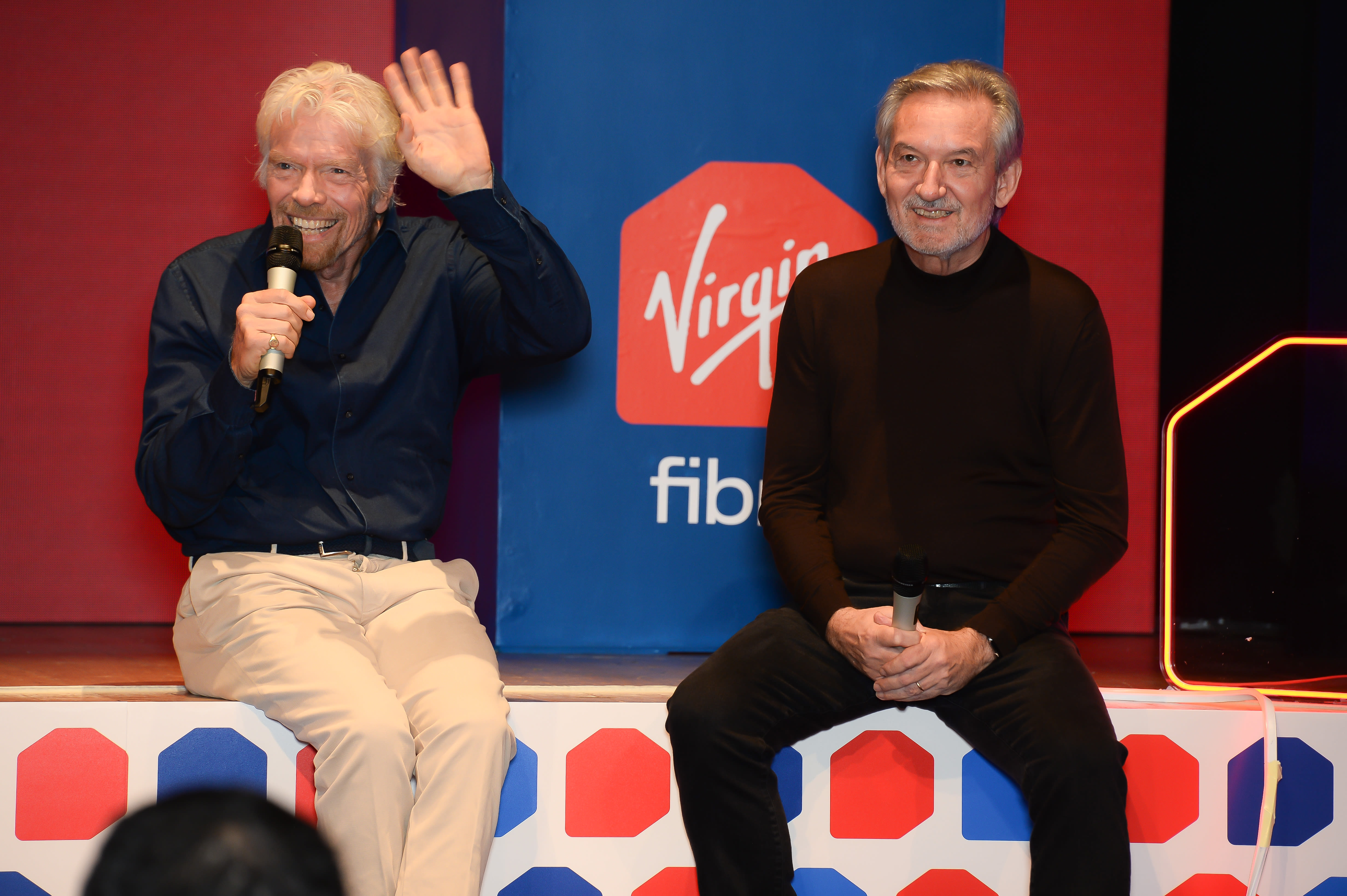 Richard Branson with Tom Mockridge at the Virgin Fibra launch