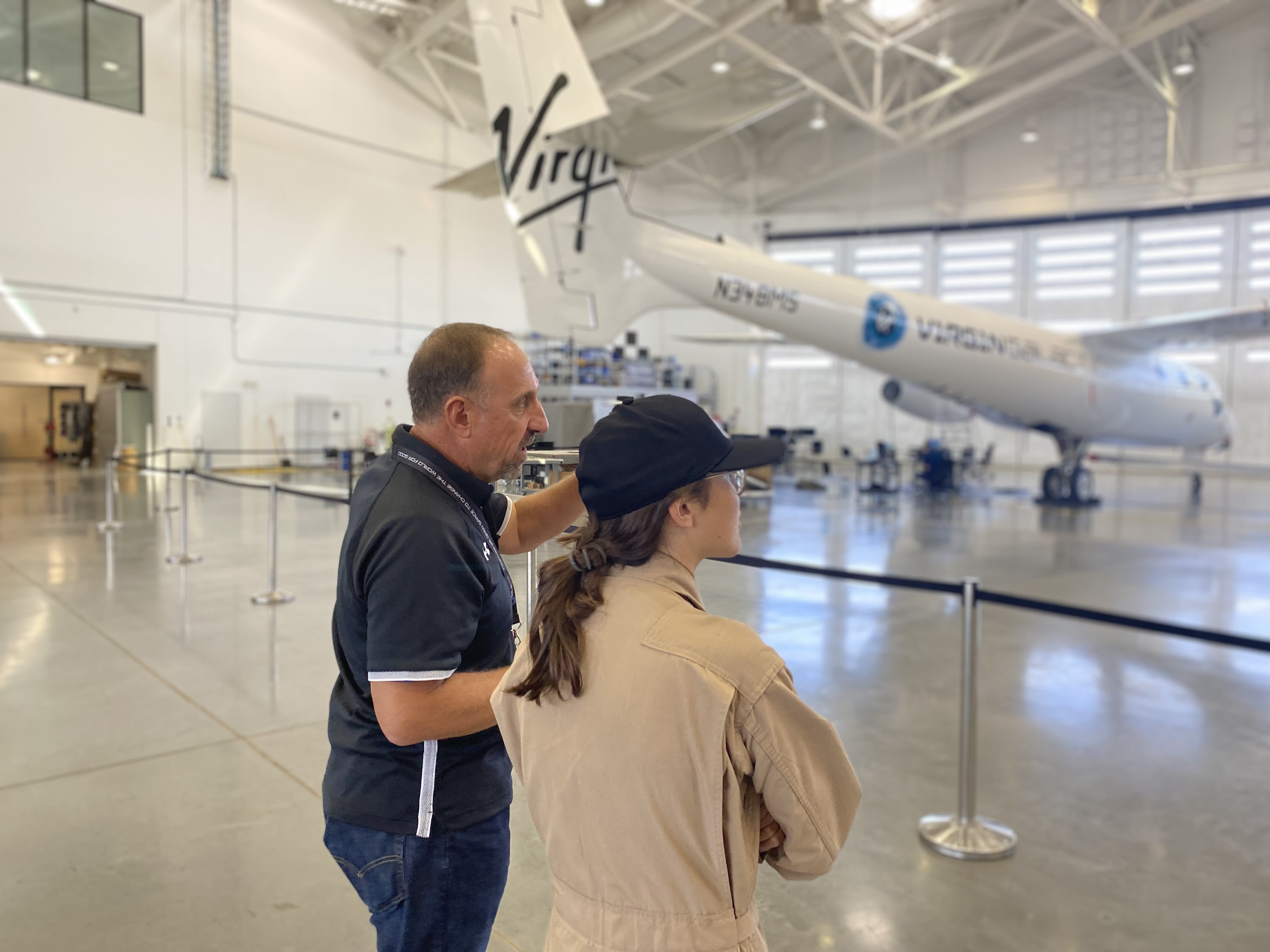 Virgin Galactic pilot Michael Masucci shows Zara Rutherford around Spaceport America