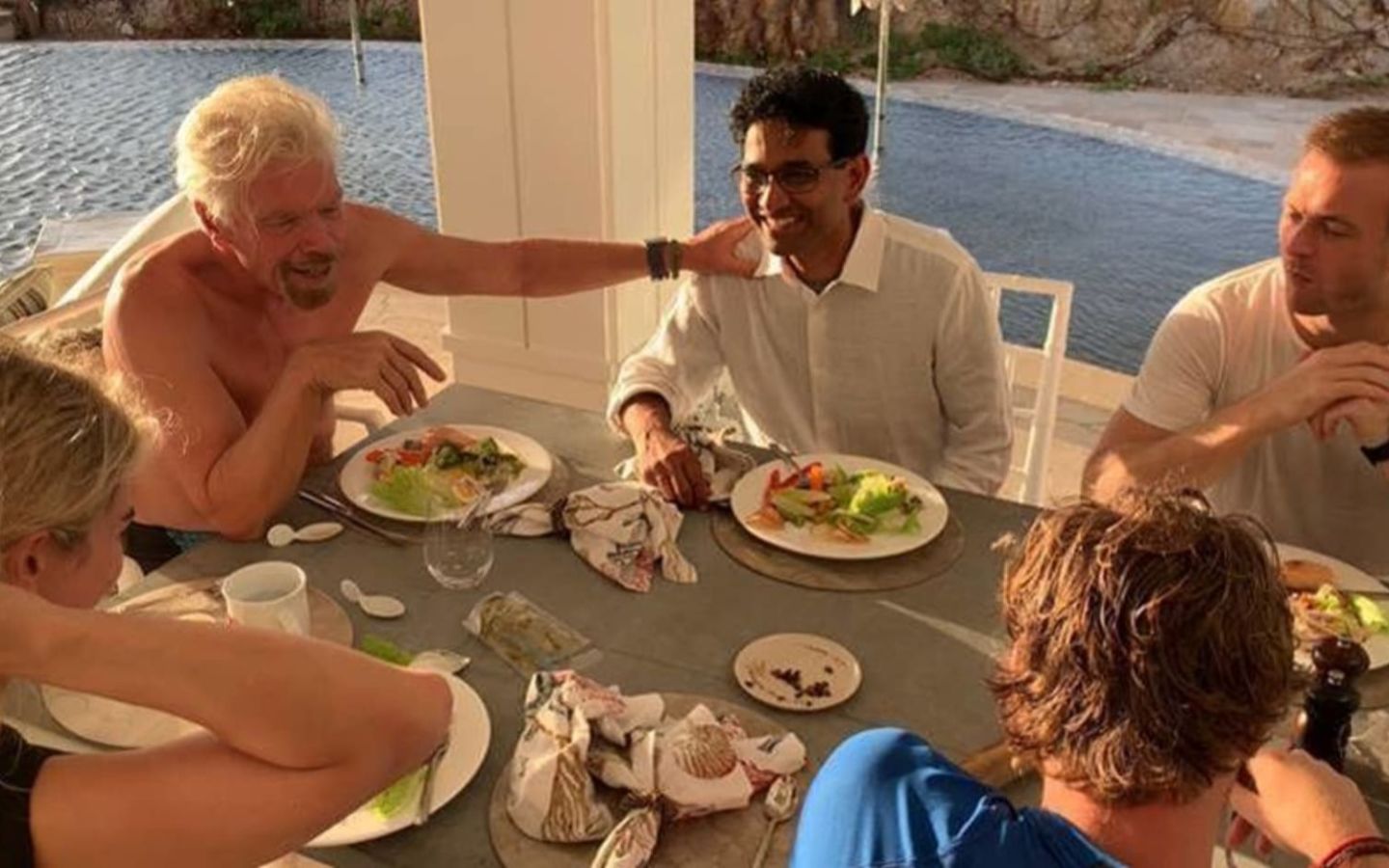 Richard Branson with Uma Valeti of Memphis Meats sharing some lab grown meat 