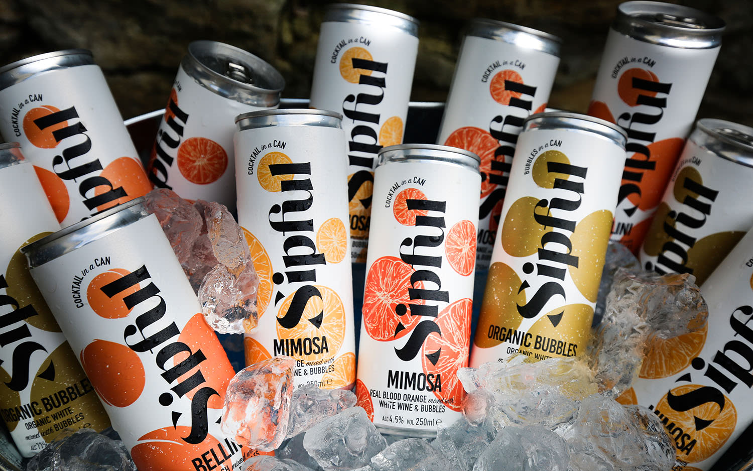Cans of Sipful in an ice bucket