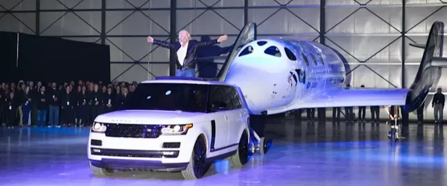 Richard Branson unveiling Virgin Galactic's spaceship VSS Unity