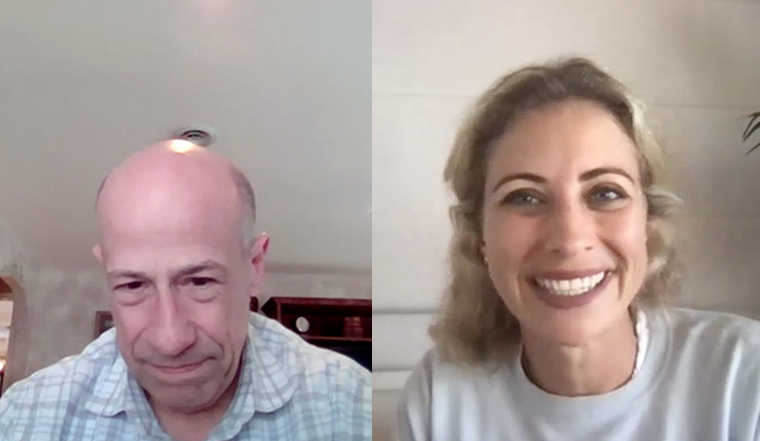 Holly Branson discussing clean energy projects with Bruce Levy - the CEO of BMR