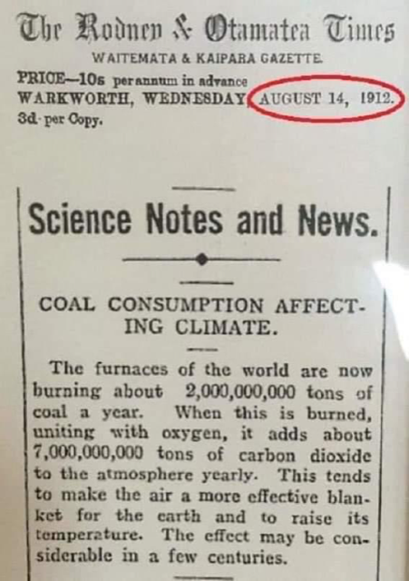 a newspaper clipping from 1912 explaining the problem with fossil fuels