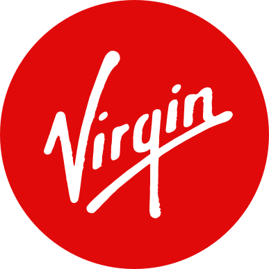 The Virgin logo - white text on a red circular background