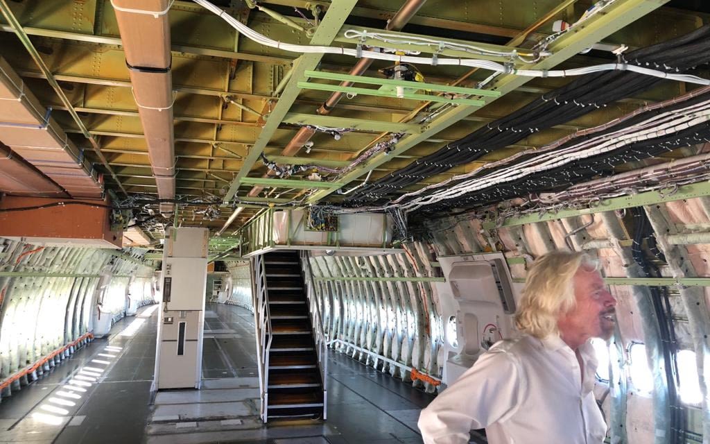 Richard Branson inside Virgin Orbit's adapted Boeing 747 Cosmic Girl