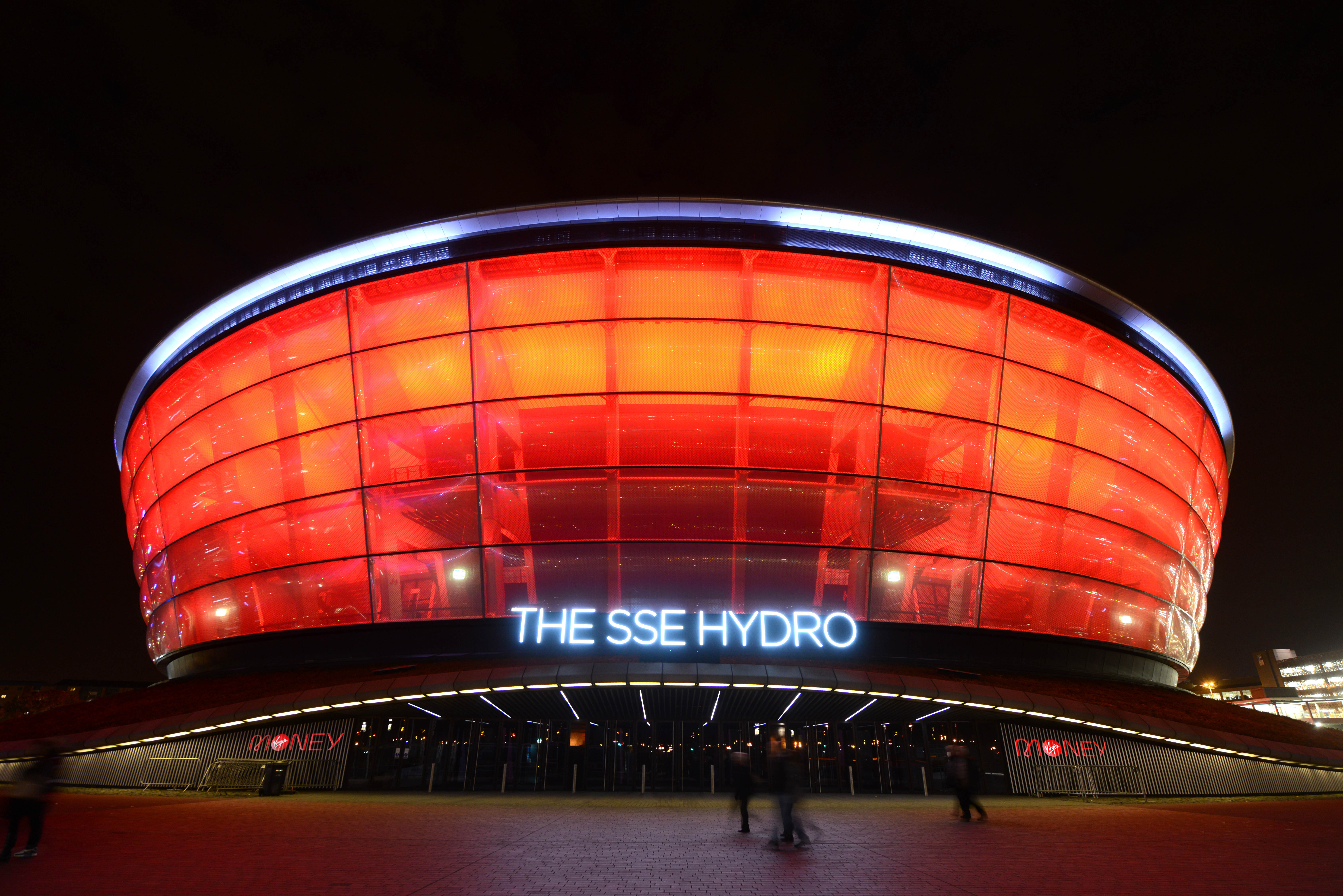 An image of the SSE Hydro lit up in orange lights