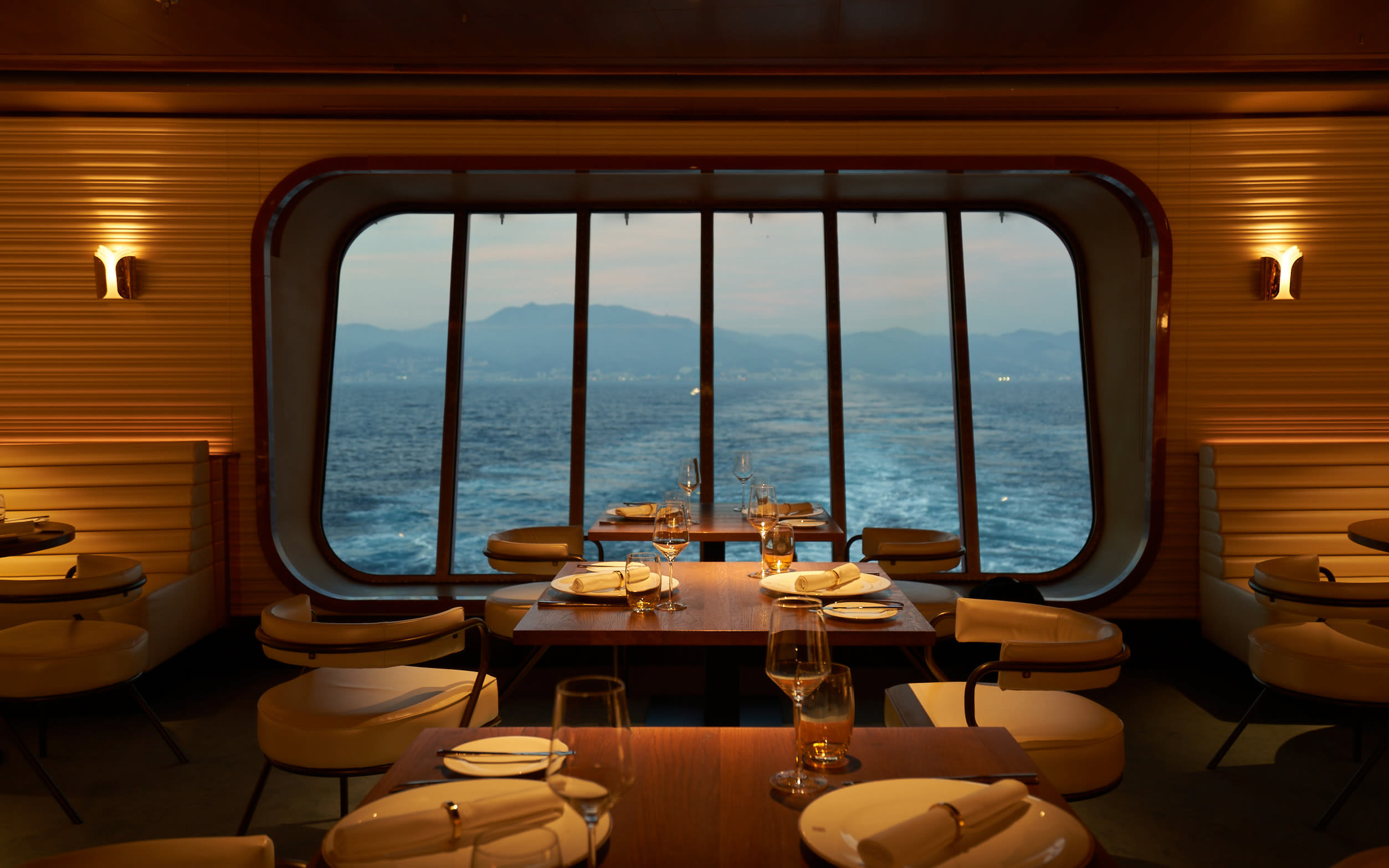 A restaurant on board Virgin Voyages' ship Scarlet Lady
