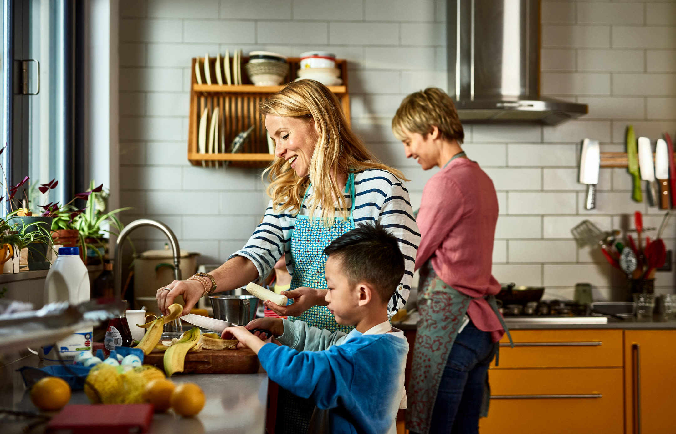 A family making a healthy meal together