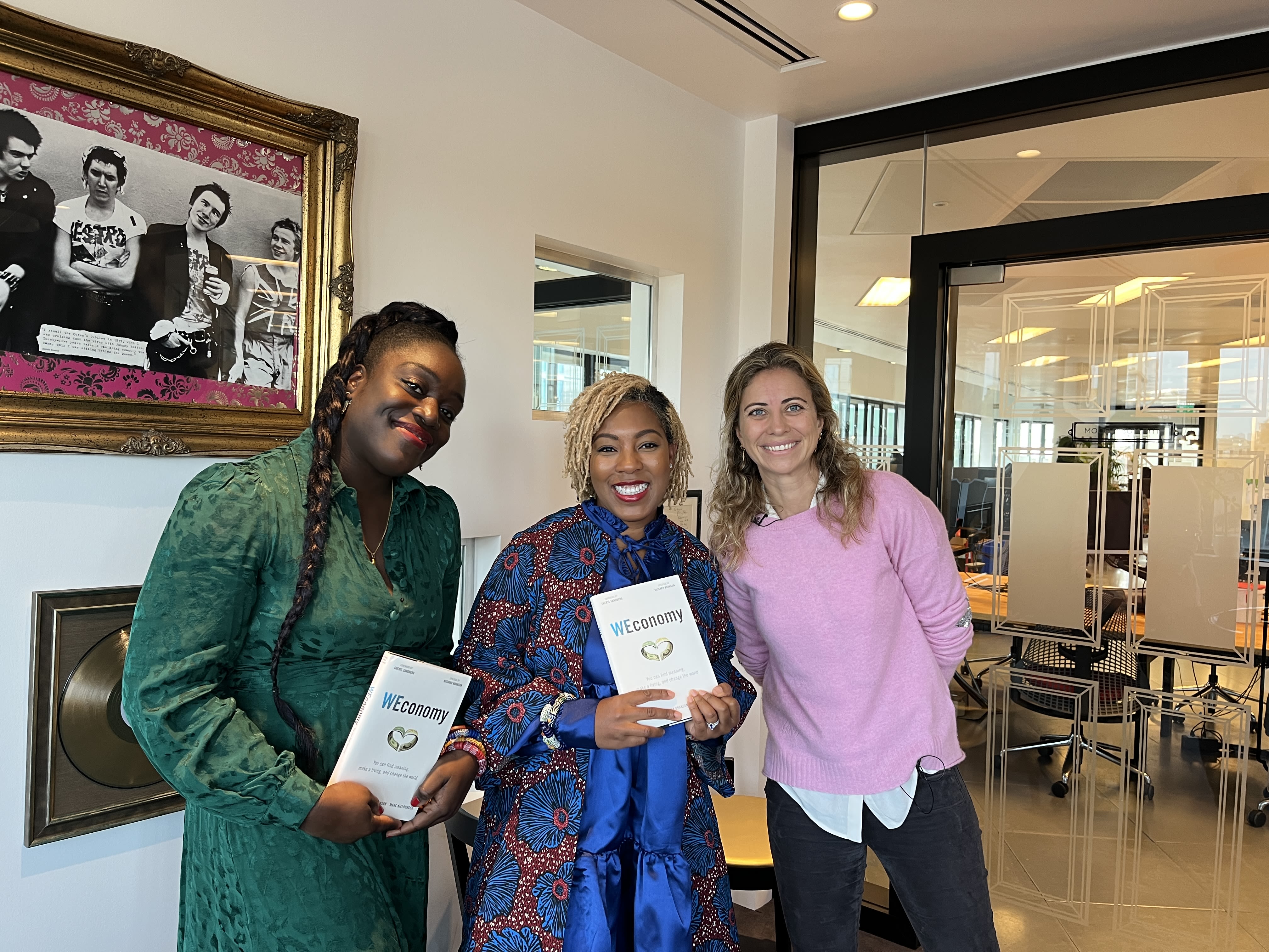 Holly Branson with the founders of Tiwani Heritage founders at Virgin's office in London