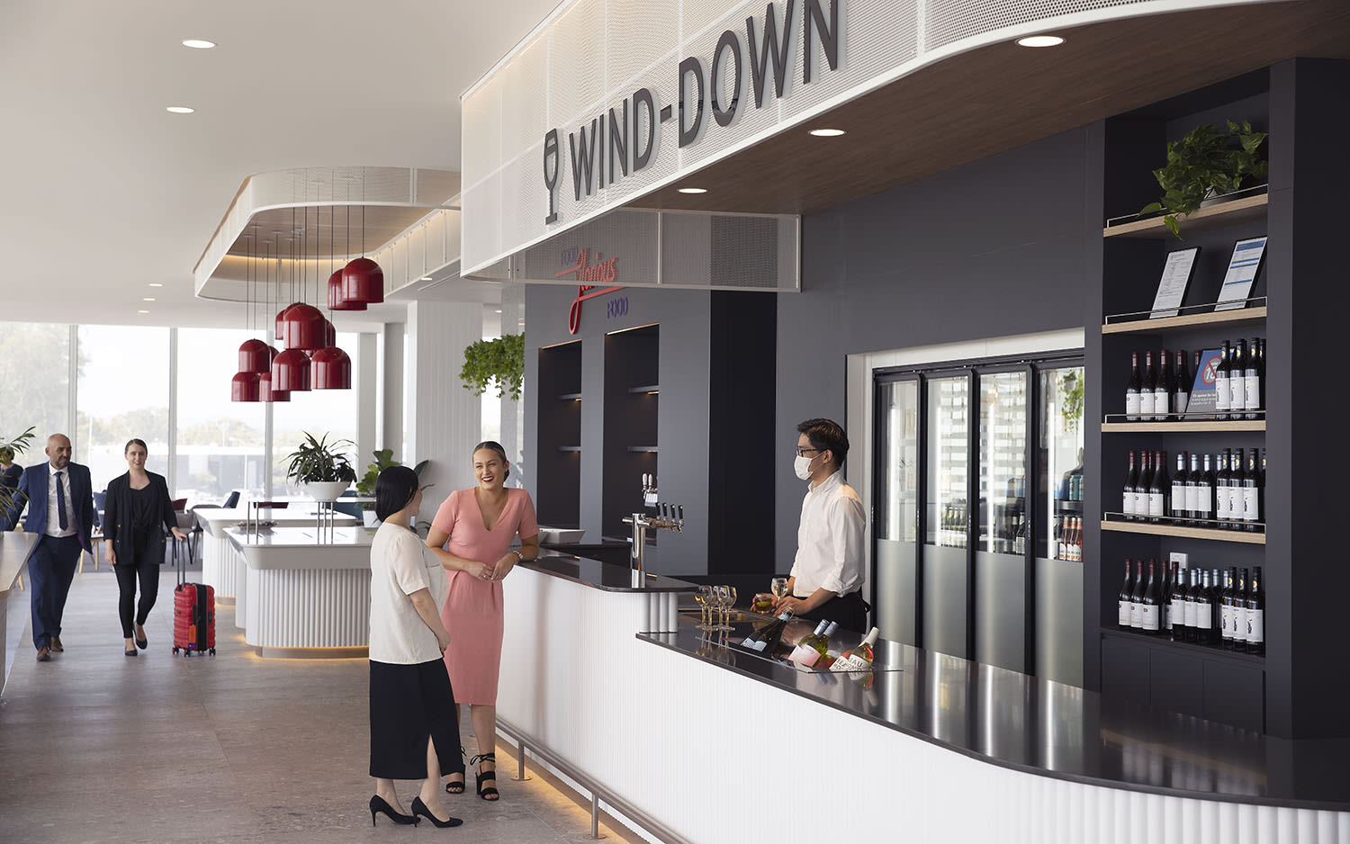 The wine bar at Virgin Australia's Adelaide Lounge