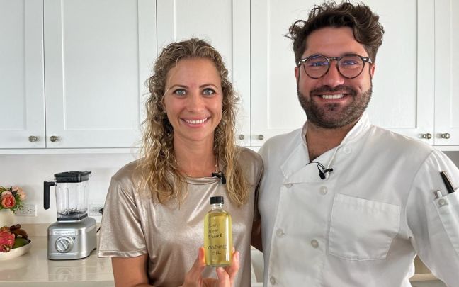 Holly Branson cooking with Zero Acre Farms' Cultured Oils on Moskito Island