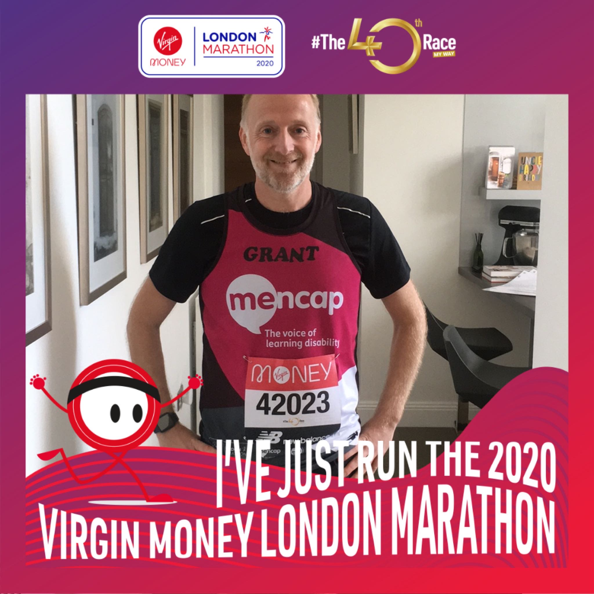 Grant Mackay is the Internal Communications Manager at Virgin Money and on Sunday ran his ninth marathon! Grant ran four 6.5 mile loops close to home in the village of Dunlop, Scotland.