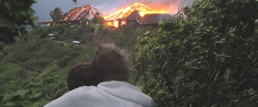 Richard looking at the fire on Necker Island 