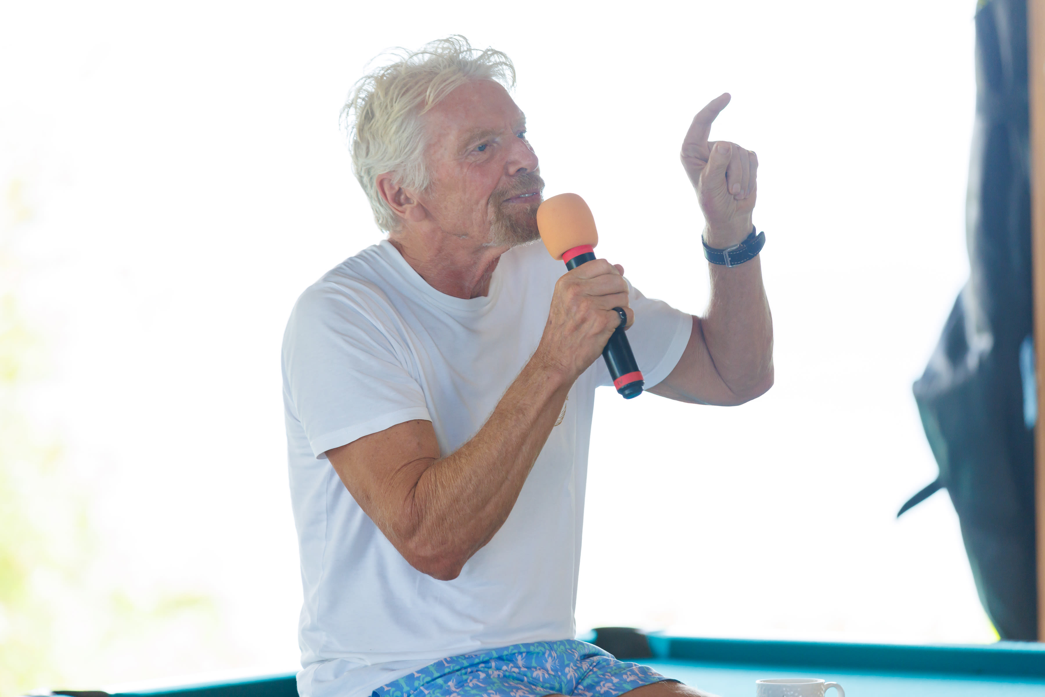 Richard branson speaking on Necker Island