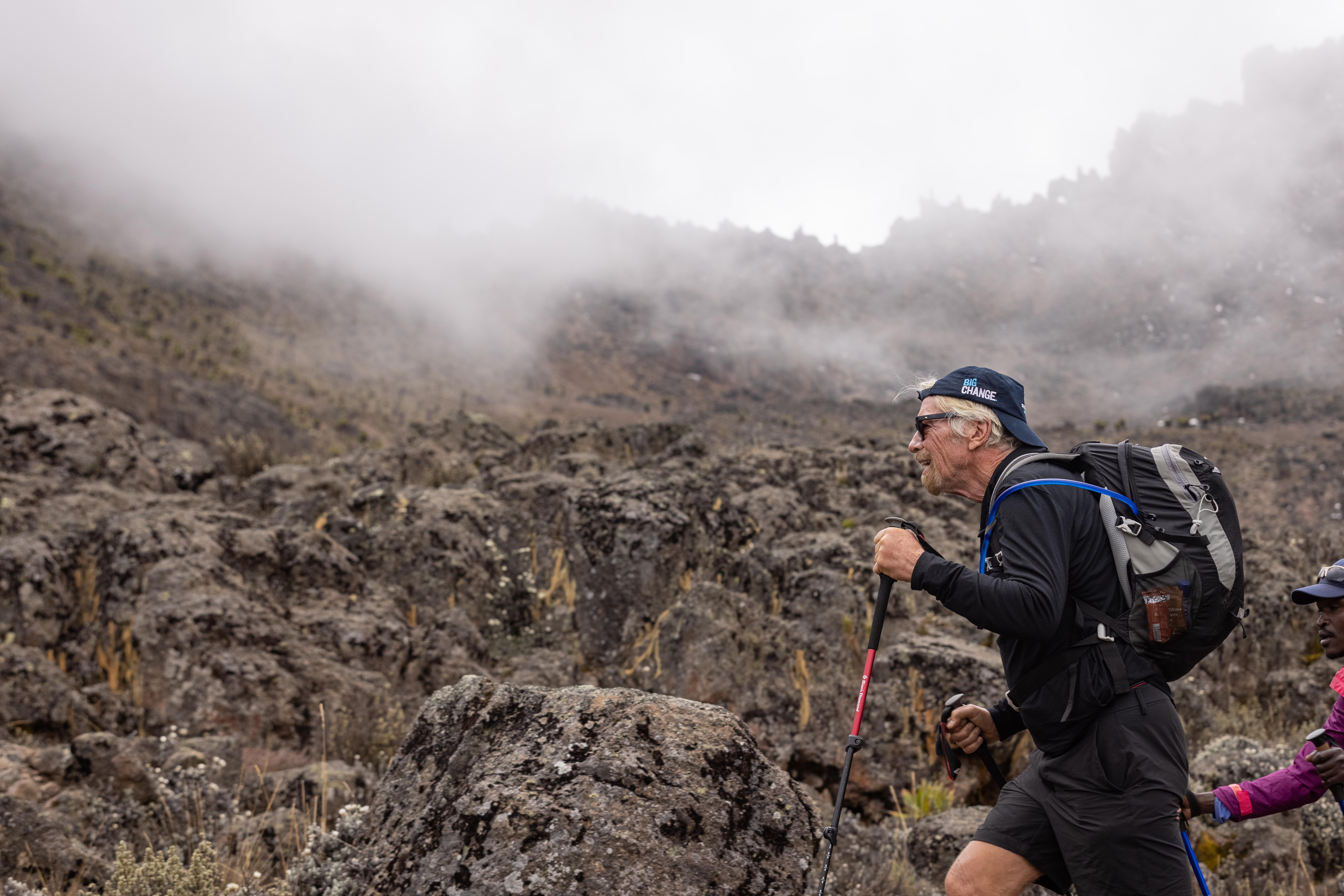 Richard Branson climbing Mount Kenya