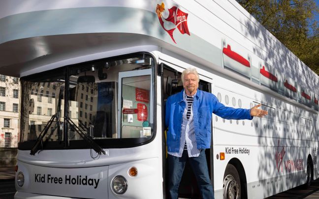 Virgin Voyages' in London with Richard Branson on a double decker ship