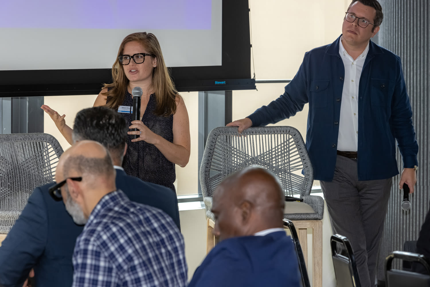 Alison Omens, President at JUST Capital and Tyler Spalding, Senior Director of Corporate Affairs & Global Head of Social Innovation at PayPal present at a 100% Human at Work gathering in New York | 100% Human at Work