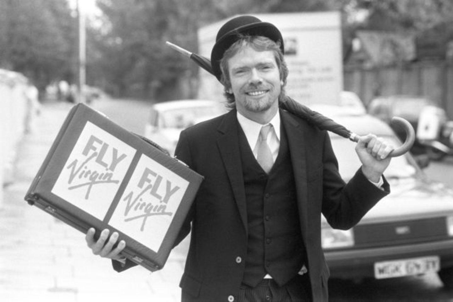 Richard Branson promoting Virgin Atlantic in the 1980s