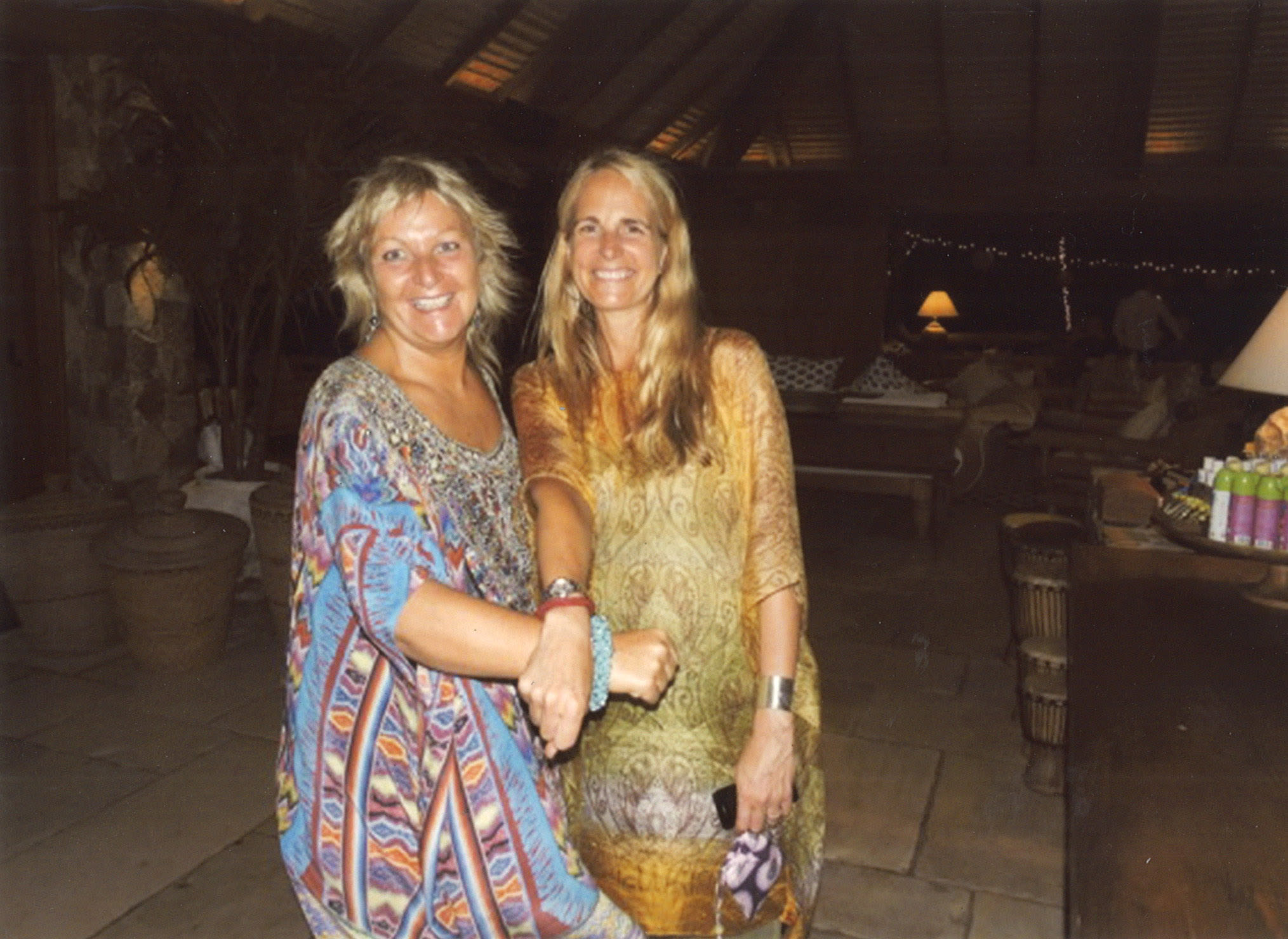 Jane Tewson and Jean Oelwang smile together at a Virgin Unite Gathering on Necker Island