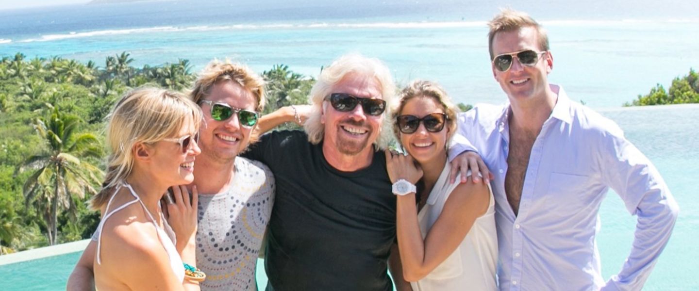 The Branson family smiling on Necker Island