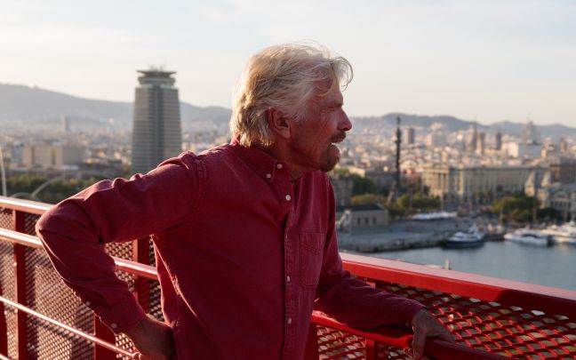 Richard Branson onboard Virgin Voyages ship in Barcelona