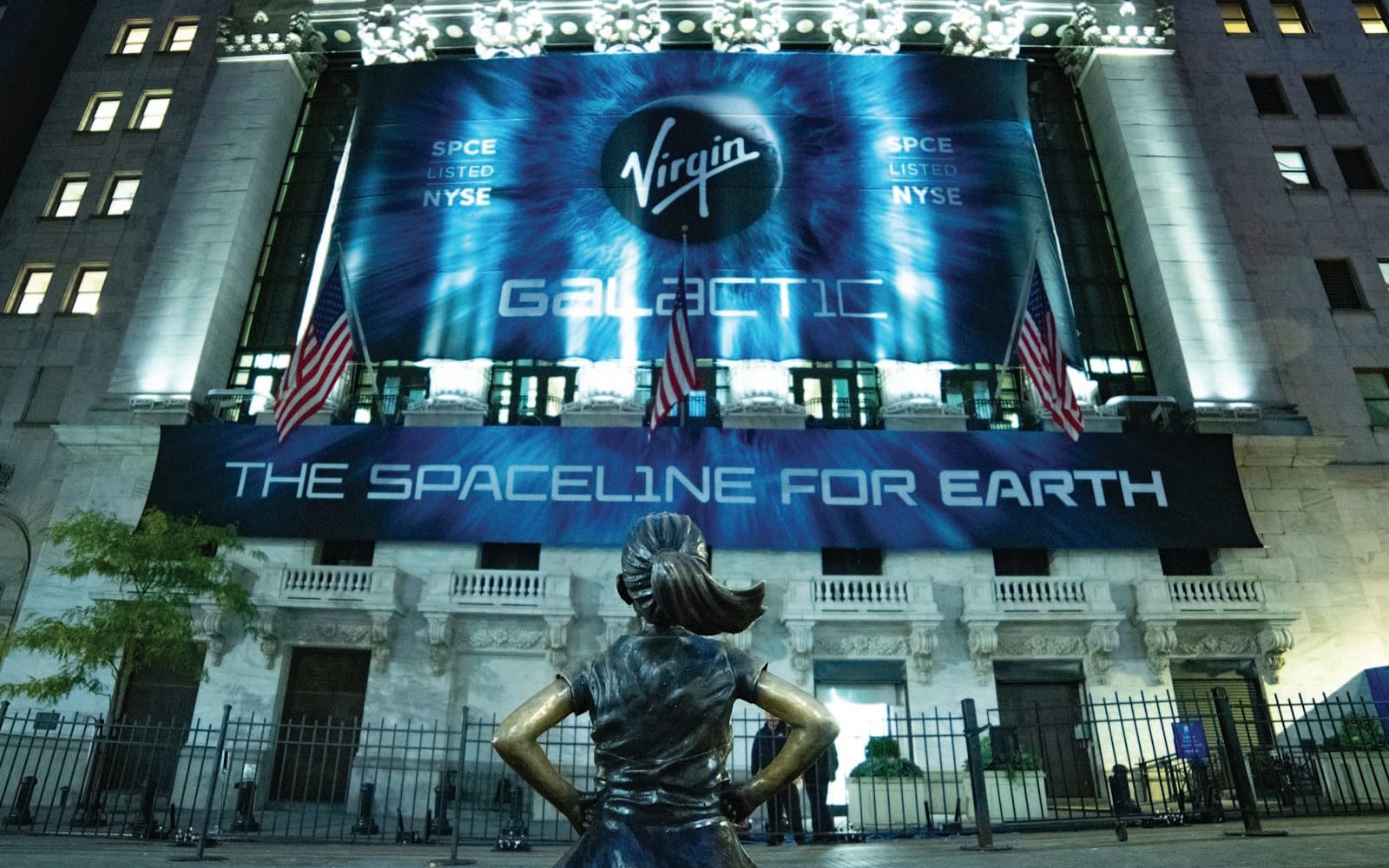 Virgin Galactic signs outside the New York Stock Exchange