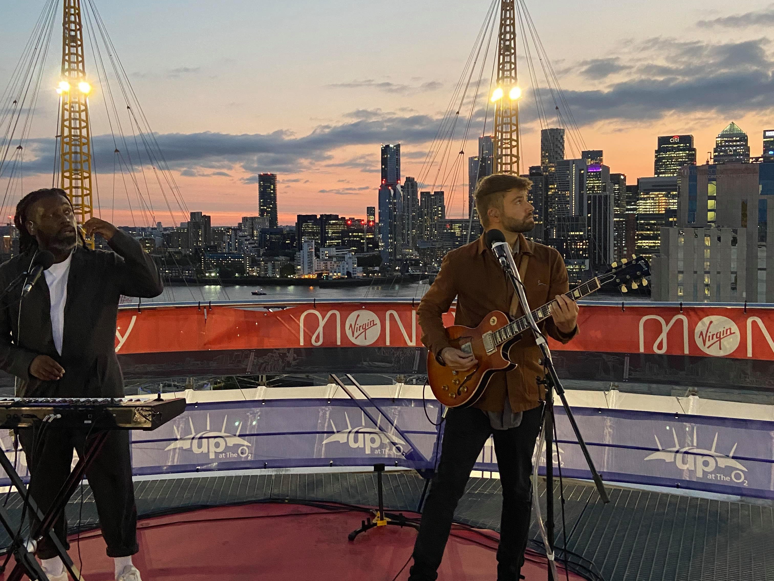Aaron Taylor playing a Rock the Rooftop gig with Virgin Money at The O2