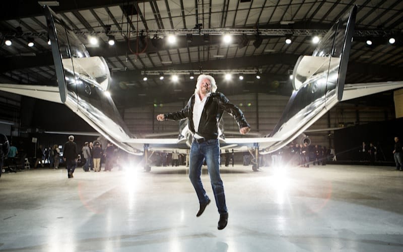Richard Branson jumps in front of VSS Unity
