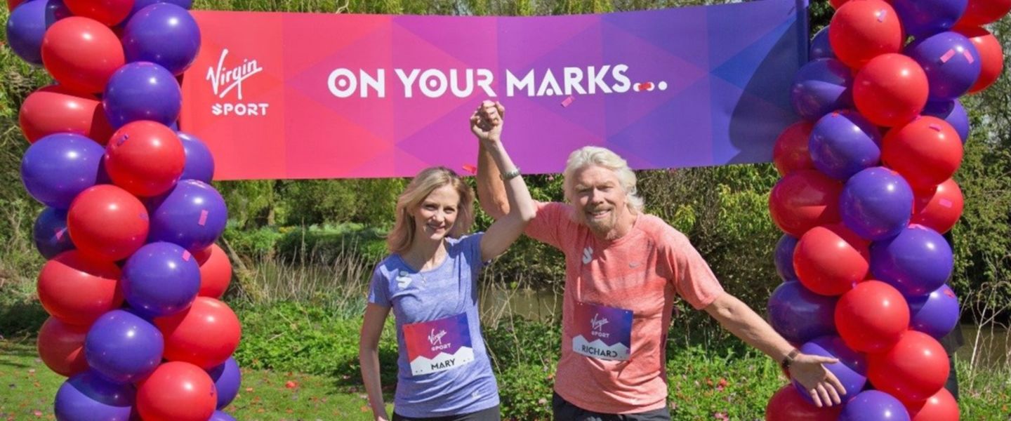 Richard Branson and Mary at the Virgin Sport start line