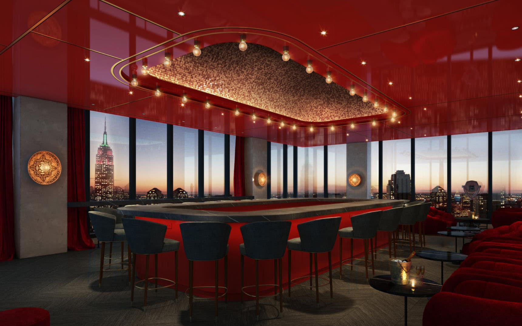 Rendering of the rooftop bar at Virgin Hotels New York City