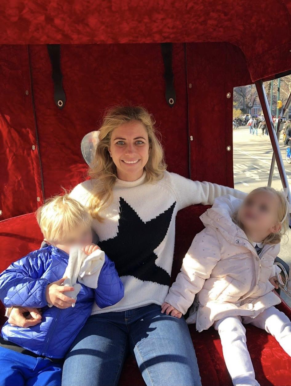 Holly Branson with her twins in New York in 2018 and 2023