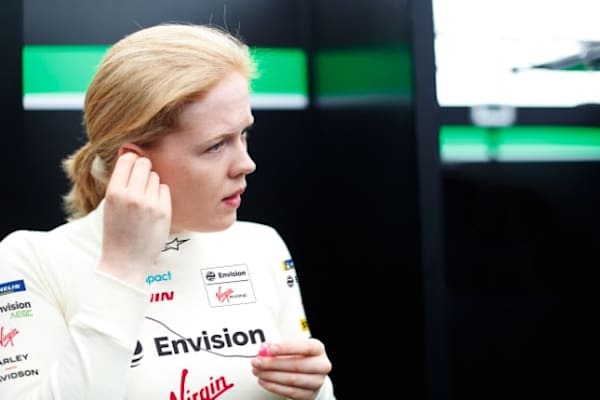 Alice Powell prepares to drive for Envision Virgin Racing during the Rookie Test at the Marrakesh E-Prix in 2020