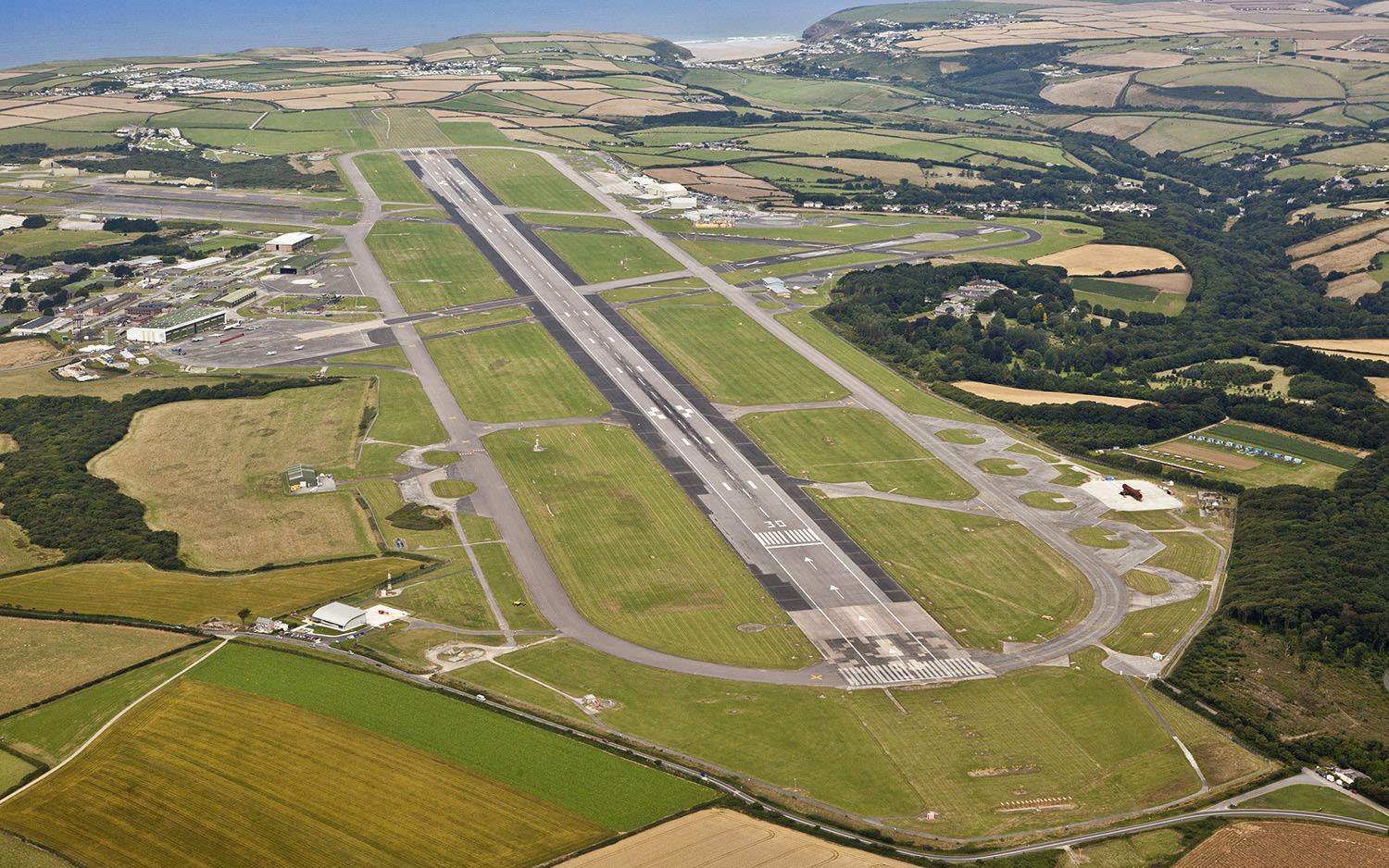 Aerial shot of the runway at Spaceport Cornwall